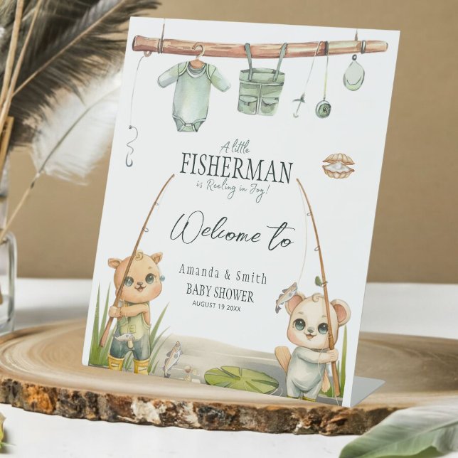 Typography Rustic Fisherman Baby Shower Pedestal Sign (Creator Uploaded)