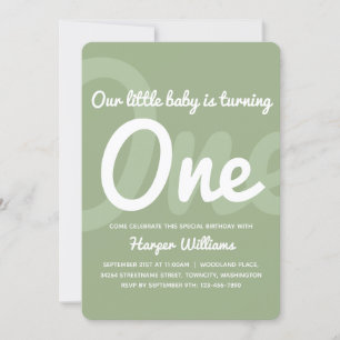 Typography Sage One Baby 1st Birthday Invitation