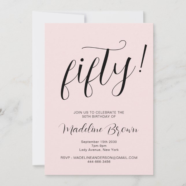Typography Script Blush Pink 50th Birthday Invitation (Front)