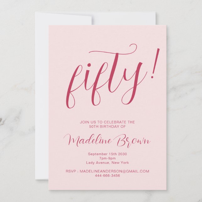 Typography Script Blush Pink 50th Birthday Invitation (Front)