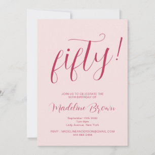 Typography Script Blush Pink 50th Birthday Invitation