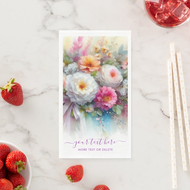 Typography Script Floral Custom Text Weddings Napkin (Insitu)