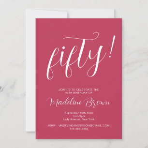 Typography Script Magenta 50th Birthday Invitation