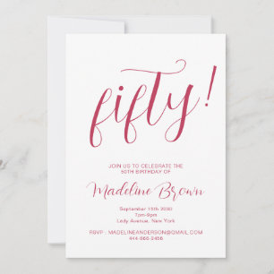 Typography Script Magenta 50th Birthday Invitation