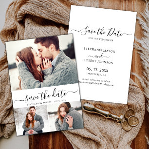 Typography Script Minimal 3 Photo Collage Wedding  Save The Date