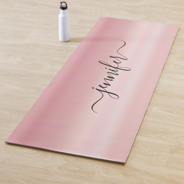 Typography Script Name Elegant Rose Gold Fitness Yoga Mat (In Situ)