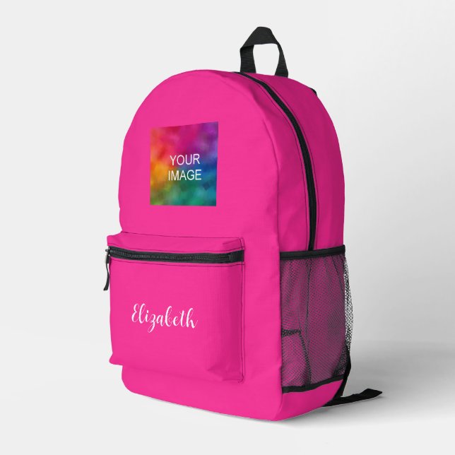 Typography Script Name Pink Solid Colour Custom Printed Backpack (Back Corner Right)