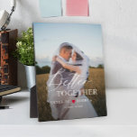 Typography script personalised couple photo  plaque<br><div class="desc">Create your own elegant "better together" typography quote overlay wedding photo keepsake personalised gift display plaque with couple names,  red heart,  and your text.</div>