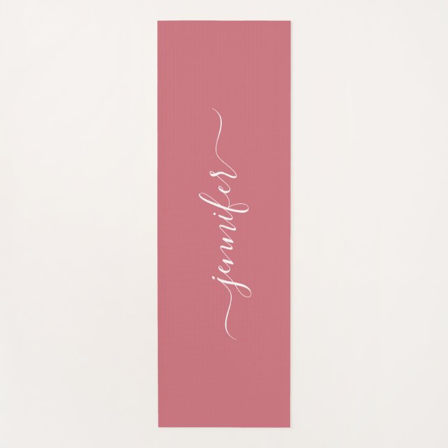 Typography Script Personalized Name Rose Gold Yoga Mat (Front)