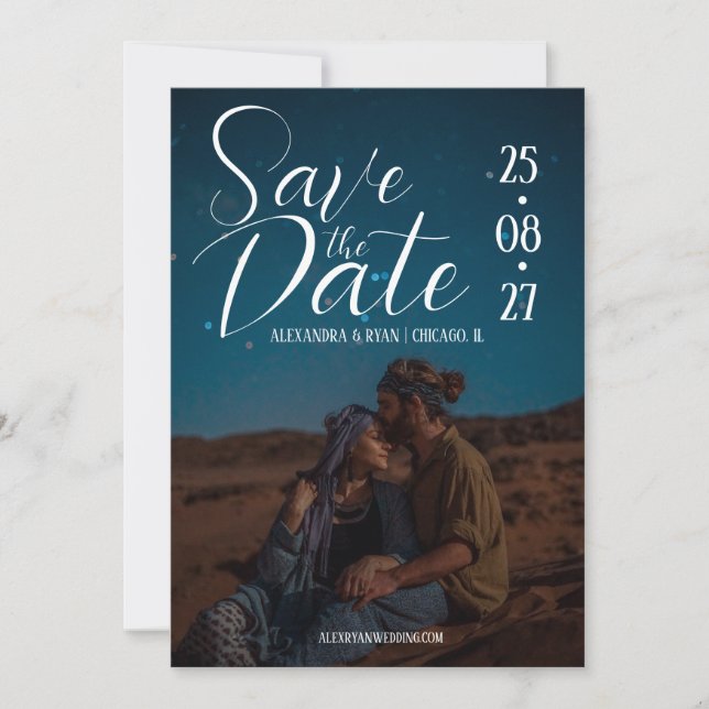  Typography Script Photo Overlay Wedding Save The Date (Front)