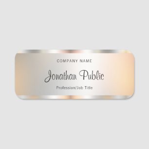 Typography Script Text Faux Silver Template Name Tag