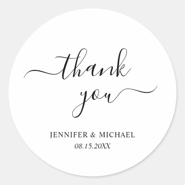 Typography Script Thank You Elegant Modern Simple Classic Round Sticker (Front)