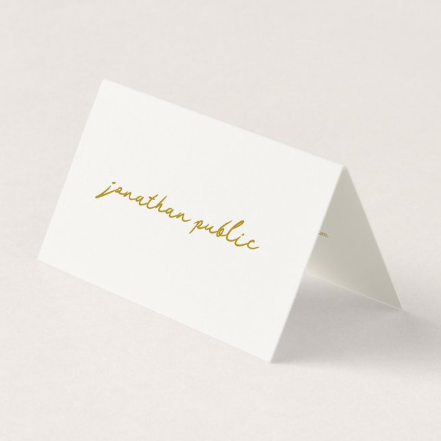 Typography Signature Cream & Gold Folded Luxury Business Card (Front)