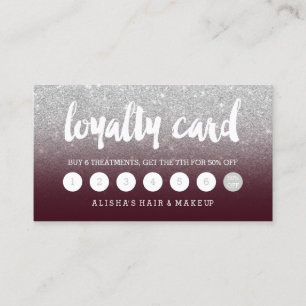 typography silver glitter burgundy loyalty card