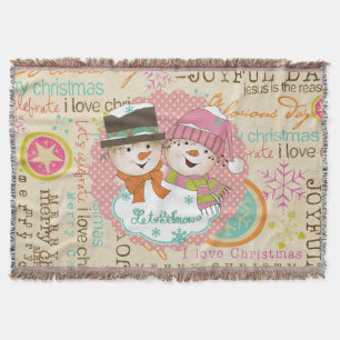 Typography Snowmen Let it Snow Holiday Throw Blanket