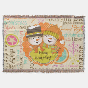 Typography Snowmen Merry Everything Holiday Throw