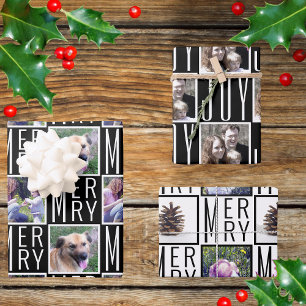 Typography Square Photos Chic Black And White Wrapping Paper Sheet