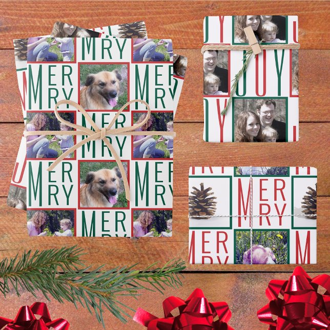 Typography Square Photos Red Green And White Wrapping Paper Sheet (Creator Uploaded)