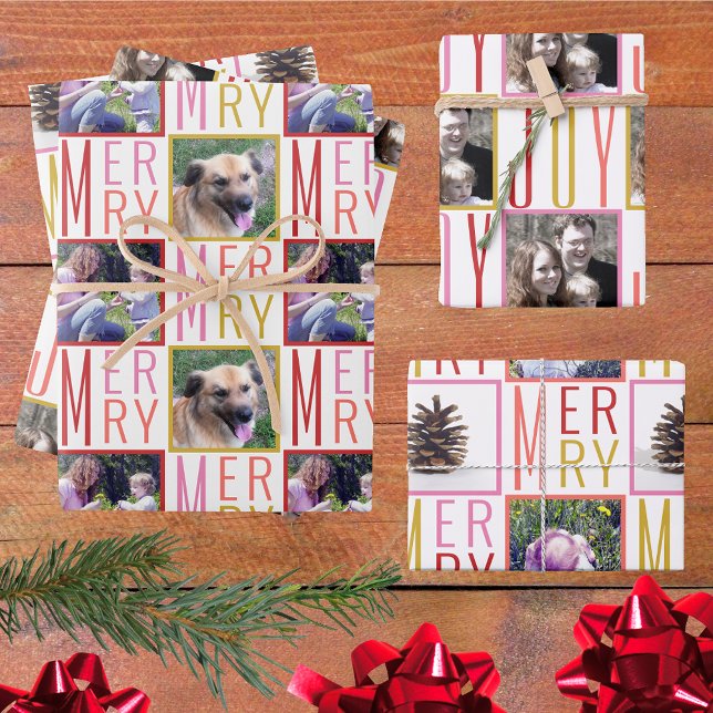 Typography Square Photos Warm Colours Wrapping Paper Sheet (Creator Uploaded)