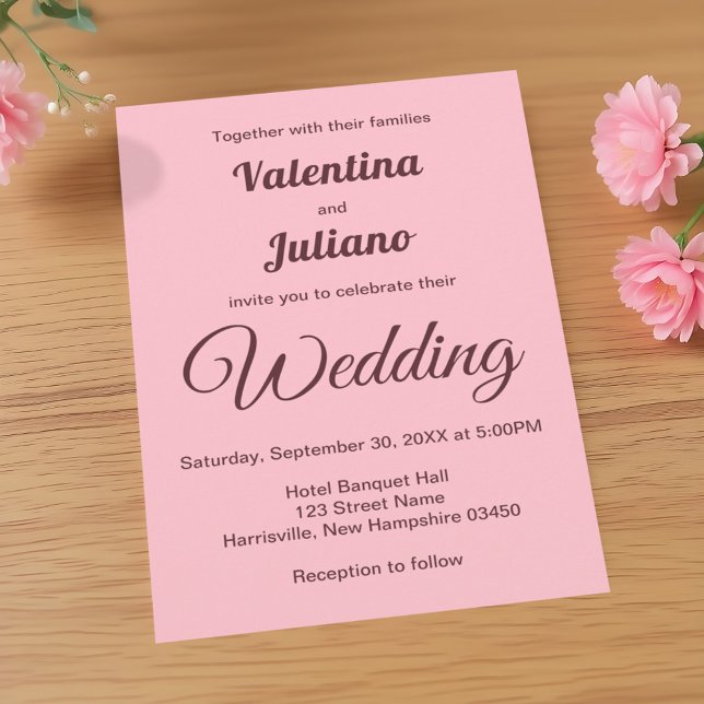 Typography Style Minimalist Pink Wedding Invitation (Typography style minimalist pink wedding invitation)