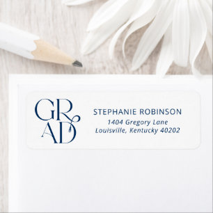 Typography Tassel Blue Graduation Return Address Label