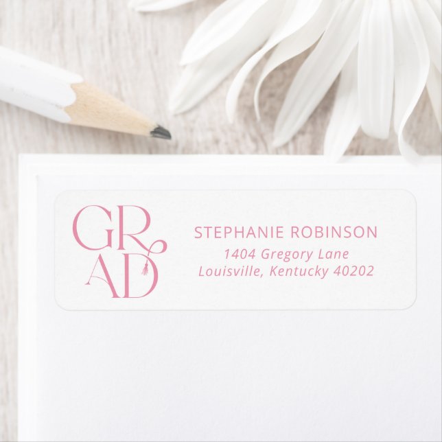 Typography Tassel Pink Graduation Return Address Label (Insitu)