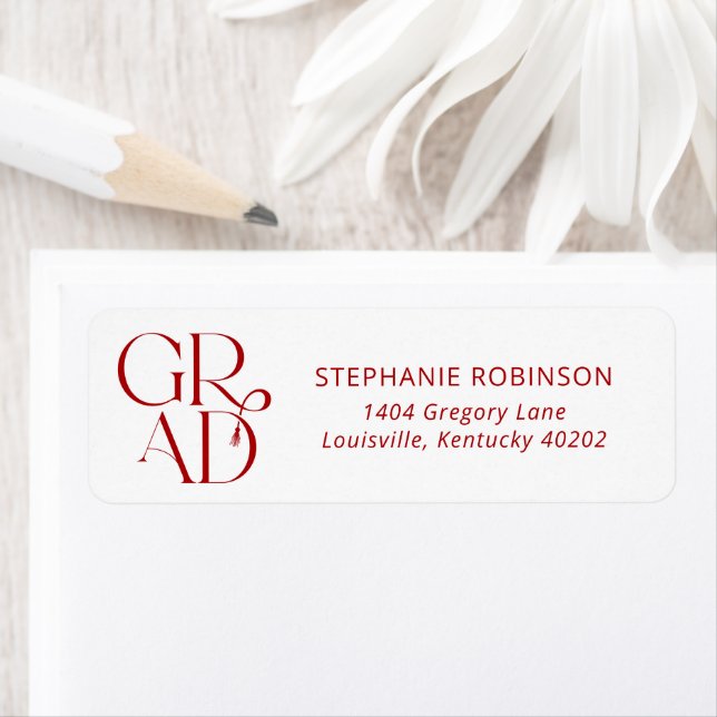 Typography Tassel Red Graduation Return Address Label (Insitu)