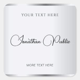 Typography Template Elegant Modern Silver Look Square Sticker