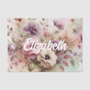Typography text Fall leaves and flowers watercolor Tissue Paper