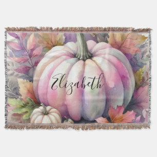 Typography text Fall pumpkins watercolor Throw Bl Blanket