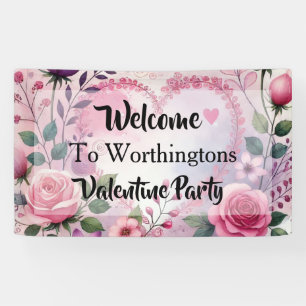 Typography text floral hearts romantic watercolor  banner