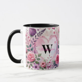 Typography text floral hearts romantic watercolor mug