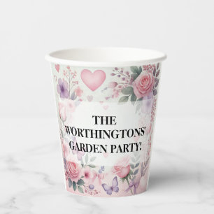 Typography text floral hearts romantic watercolor paper cups