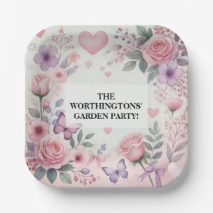 Typography text floral hearts romantic watercolor  paper plate