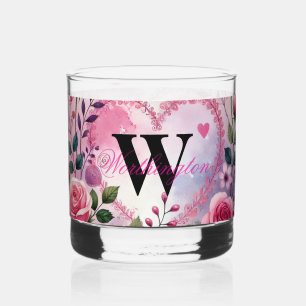 Typography text floral hearts romantic watercolor whiskey glass
