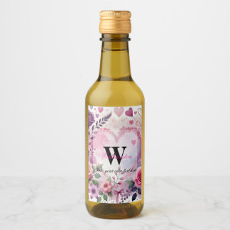 Typography text floral hearts romantic watercolor wine label