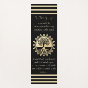 Typography Tree of Life Black and Tan Yoga Mat