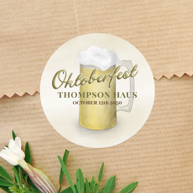 Typography Trendy Script Oktoberfest Beer Classic Round Sticker (Simple creative Oktoberfest custom sticker. )