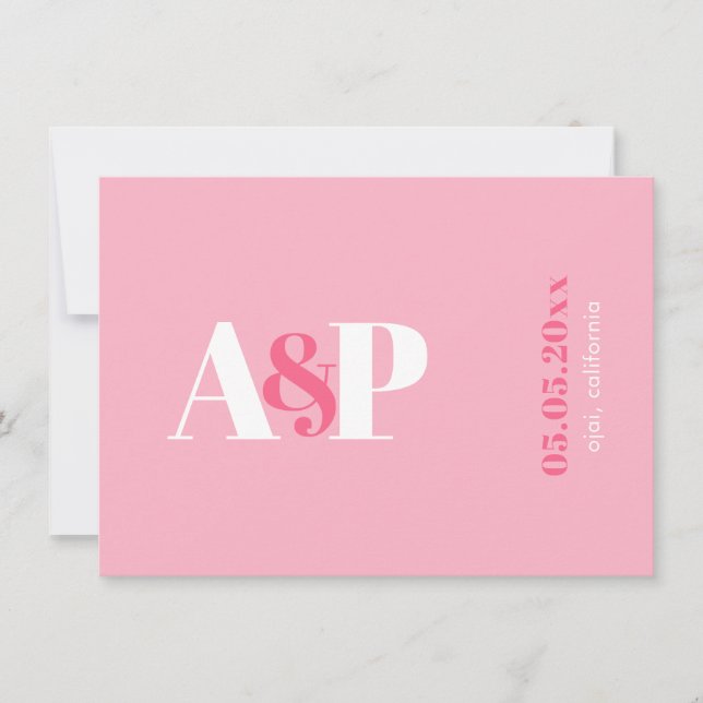 Typography Vibrant Pink Magenta Monogram Wedding Save The Date (Front)
