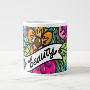 Typography, Vintage Style, Retro Vibe, Watercolor, Large Coffee Mug