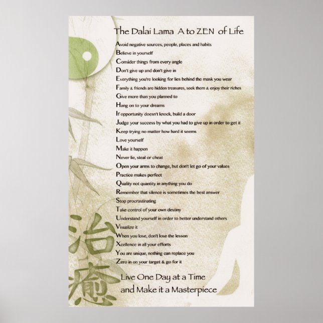 Typography Wall Art Dalai Lama A to Zen (Front)