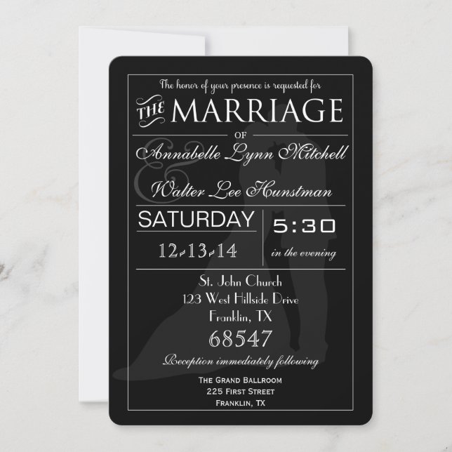 Typography Wedding Couple Black & White Invitation (Front)