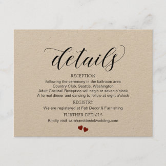 Typography Wedding Details Enclosure Card Kraft