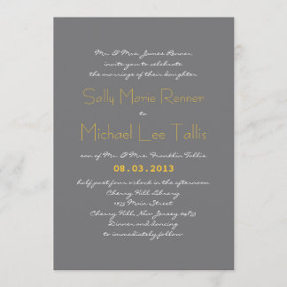 Typography Wedding Invitation in Grey and Yellow