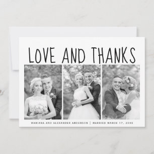 Typography wedding Thank You three photo collage Card