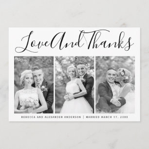 Typography wedding Thank You three photo collage Card