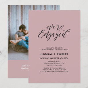 Typography "We're Engaged" Photo Engagement Party Invitation