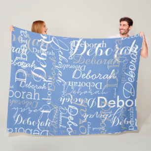 Typography White Names Pattern CornFlower Blue Fleece Blanket