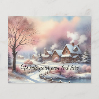 Typography Winter Scenery Cottage Watercolor