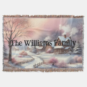 Typography Winter Scenery Cottage Watercolor Thro Throw Blanket